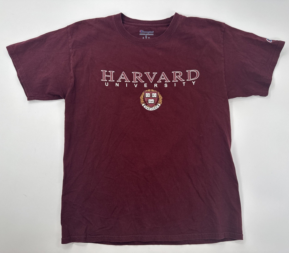 Champion Harvard T Shirt Medium Maroon College Crest Tee Campus Logo Ivy League
