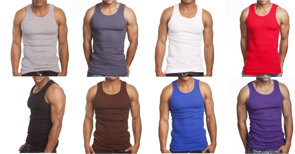 Men’s 3-6 Pack Ribbed Tank Top A-Shirt Wife Beater Sleeveless Undershirt Tee