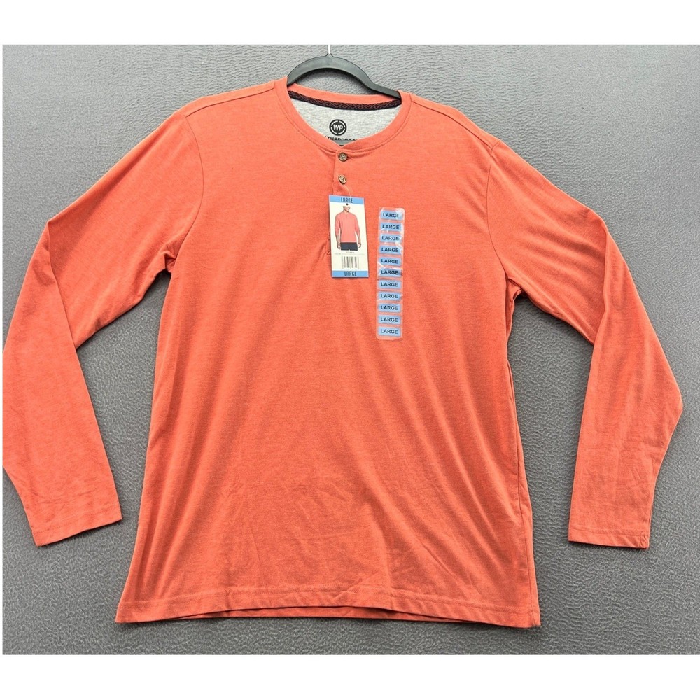 Weatherproof Shirt Mens Long Sleeve Henley Apricot Brandy Heather Large