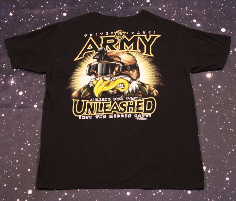 7.62 Designs Army Unleashed Eagle 2-sided Black Graphic T-shirt – Large – 2007
