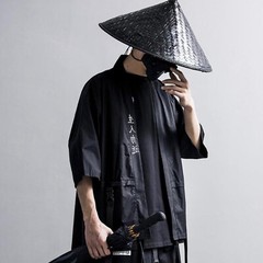 MFCT Men’s Japanese Kanji Streetwear Kimono Cardigan Loose Samurai T-Shirt