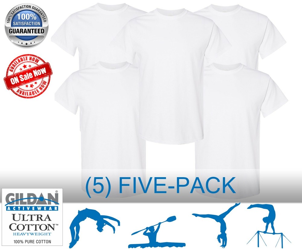 Gildan Standard T-Shirts 100% Heavy 5.3oz Cotton S/M/L/XL (5-Pack) NEW