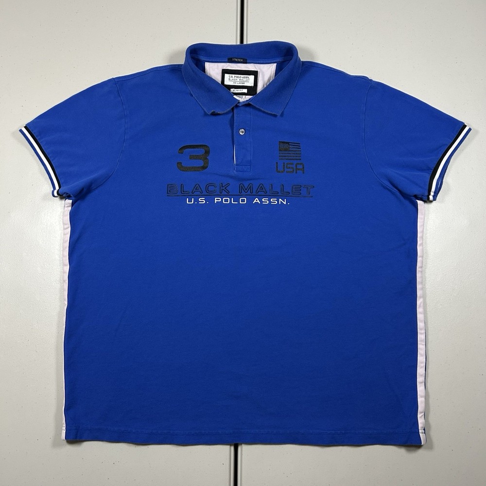 y2k US Polo Assn. USPA Black Mallet Graphic Polo Shirt Men’s Size 2XL Blue