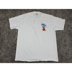 Hanes Blue Café Graphic T-Shirt Mens Large White Cotton Music Guitar Print USA