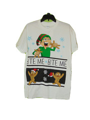 NEW “Bite Me” Christmas Elf T-Shirt Gingerbread Man Funny Holiday Tee Medium M
