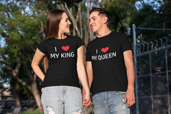 I Love My King & Queen Shirts Matching SET Couple Valentines Day Heart T-Shirts