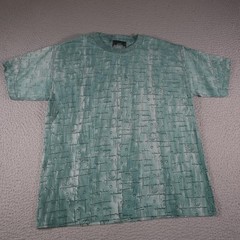 Vintage Art Shirt Mens Medium Green Abstract Geometric Retro 90s Single Stitch