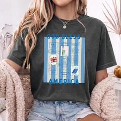 America 250th Anniversary Shirt Patriotic Light Blue Stripes Graphic Tee Women