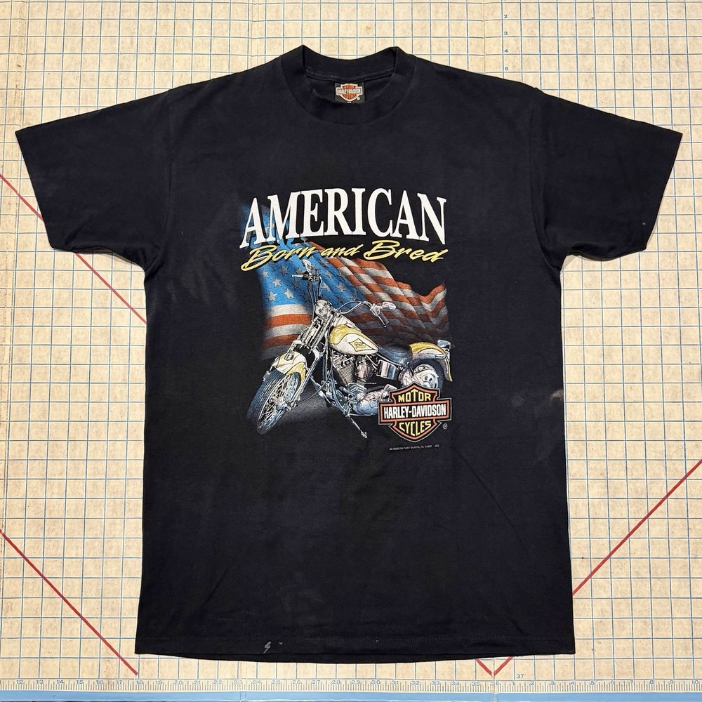 Vintage 90s Harley Davidson 3D Emblem Born And Bred T-Shirt Faded Paint Size XL