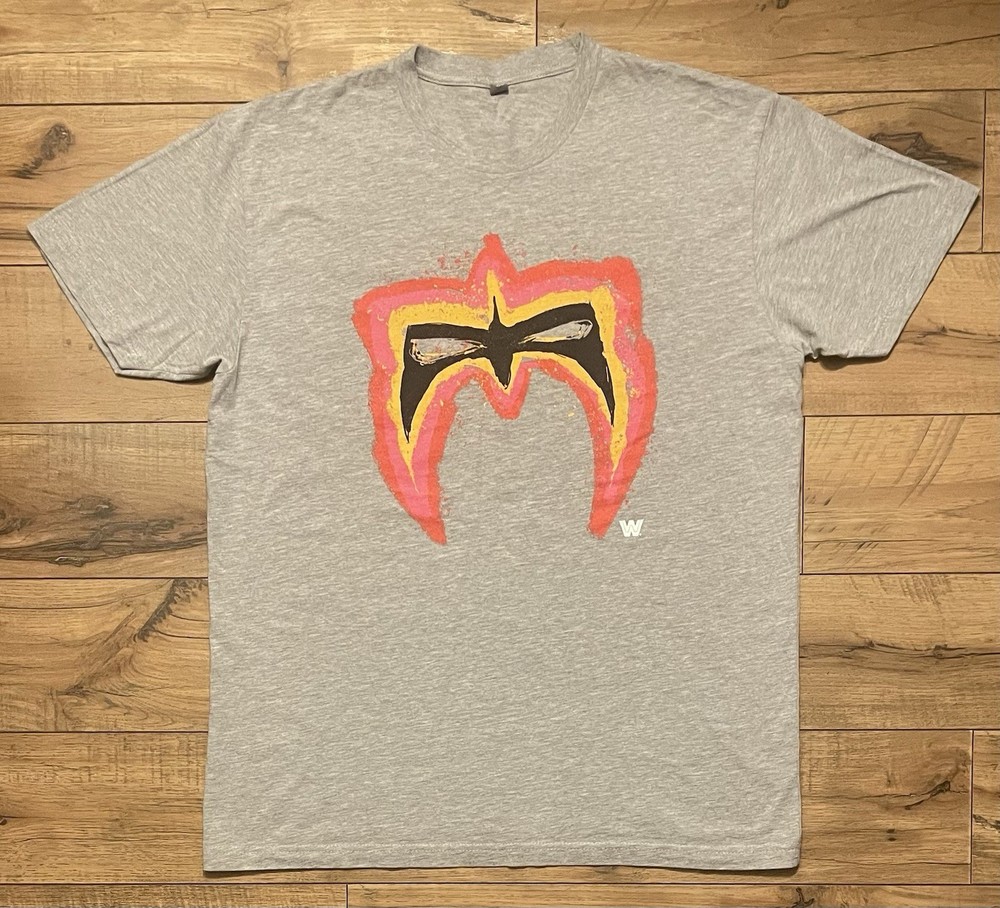 WWE Ultimate Warrior Mask Men’s Medium Gray Tee T-Shirt Next Level
