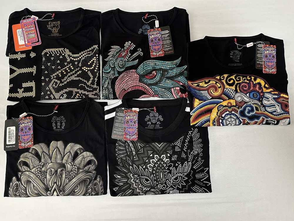 ¡Ay Güey! Men’s Lot of 5 Black Studded Graphic Print Crew Neck T-Shirt Size XL