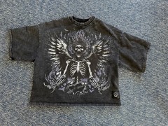 Winged Skeleton Punk Goth Grunge Oversized Lightweight Short Sleeve Sweatshirt