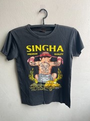 Vintage Singha Beer Baby Tattoo T-Shirt Black 18×26 Size M Distressed Thrashed