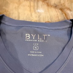 Bylt Premium Basics Mens Drop Cut T-Shirt Blue Lux Short Sleeve V-Neck Size XL