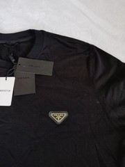 Prada Milano Black Cotton T-Shirt with Triangle Logo Patch Adult XL Essential
