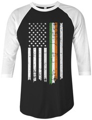Irish American Flag Unisex Raglan T-Shirt St Patricks Ireland USA