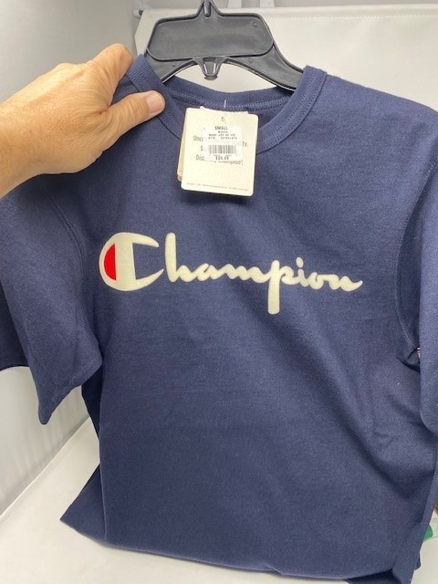 Champion Classic Jersey Script T-Shirt for Men’s, Size SMALL – White/Navy…