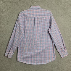 Chaps Button Down Shirt Mens Medium Red Blue Plaid Short Sleeve Collared Casual