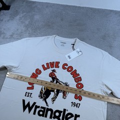 Wrangler Diamond Cross T-Shirt Mens Medium White Giddy Up Horse Cowboy Tee