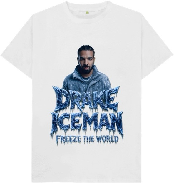 Drake Iceman “Freeze the World” Graphic Print T-Shirt White M Cotton Blend