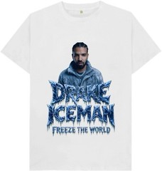 Drake Iceman “Freeze the World” Graphic Print T-Shirt White M Cotton Blend