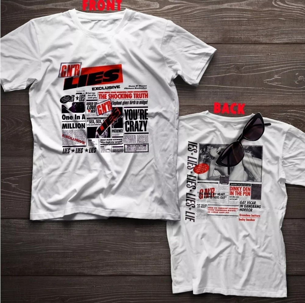 G N’ R Lies Guns N’ Roses 2 Sided T-Shirt, Axl Rose Frank Ferrer Slash McKagan