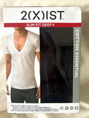 2(X)IST Essential 100% Cotton 3pcs Slim Fit Deep V Neck T-Shirts Large Black NIB