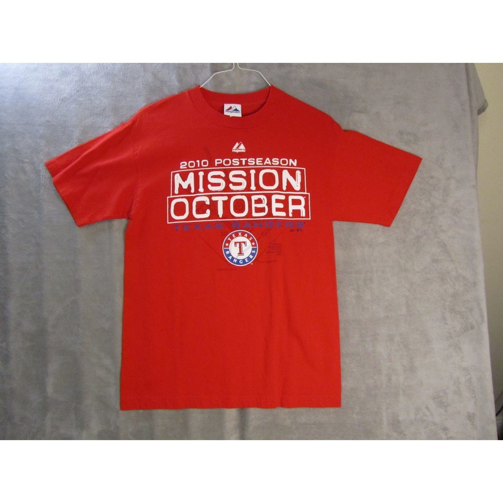 Majestic Texas Rangers 2010 Postseason Mission October Red T-Shirt Mens Large
