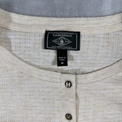 G.H. Bass Henley Mens Medium Beige Waffle Knit Thermal Long Sleeve Shirt