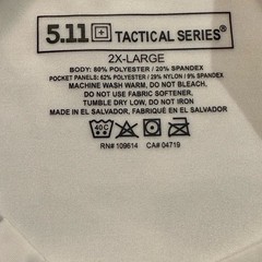 5.11 Tactical Mens XXL White Short Sleeve Holster Moisture Wicking Shirt NWT