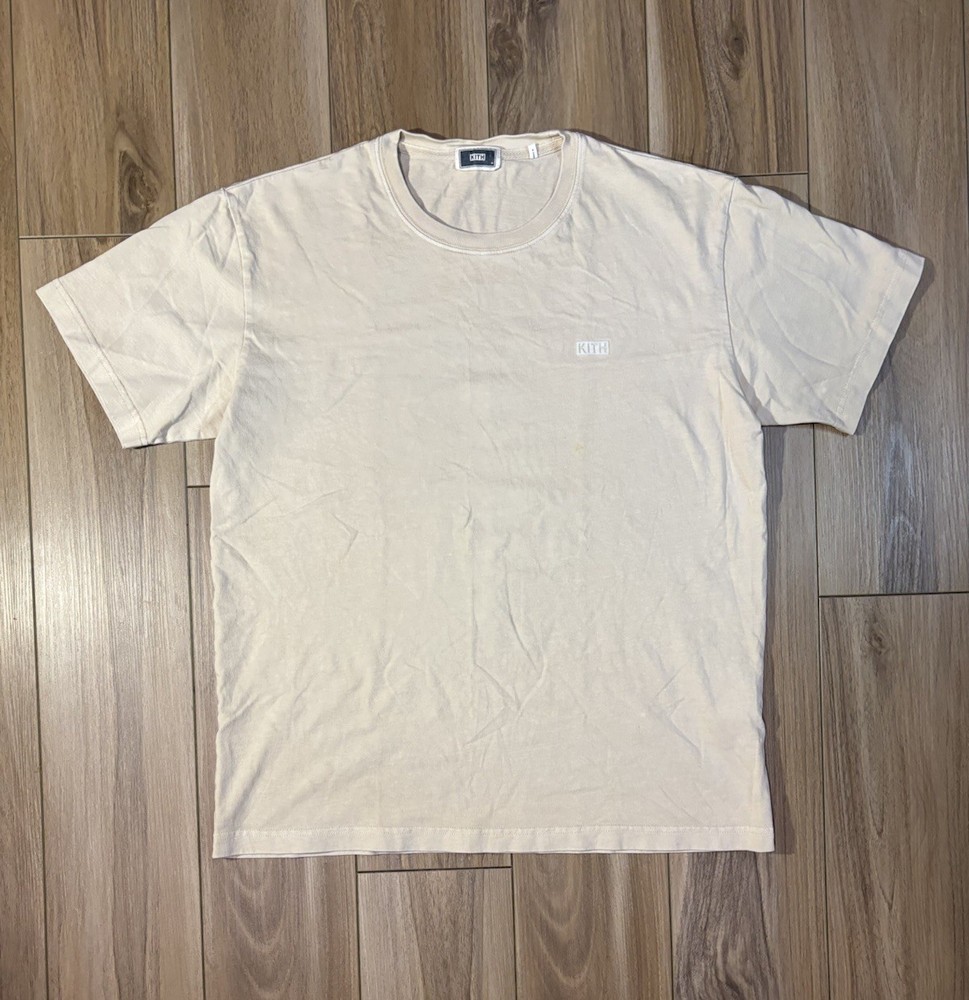 Kith Men’s Cotton Short Sleeve T-Shirt Sz Medium Beige Small Box Logo Authentic