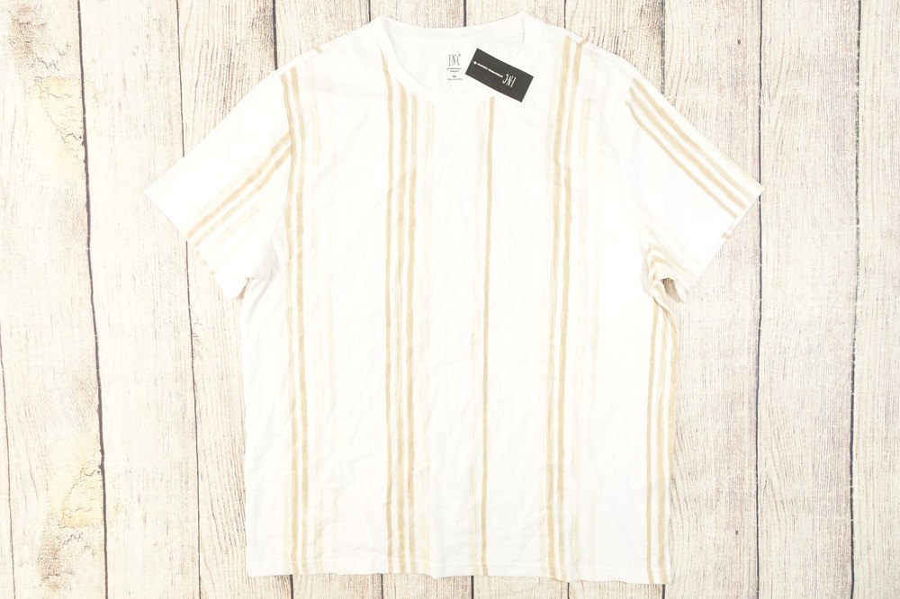INC INTERNATIONAL CONCEPTS STRIPED SAND BEIGE WHITE XL TEE TSHIRT MENS NWT NEW