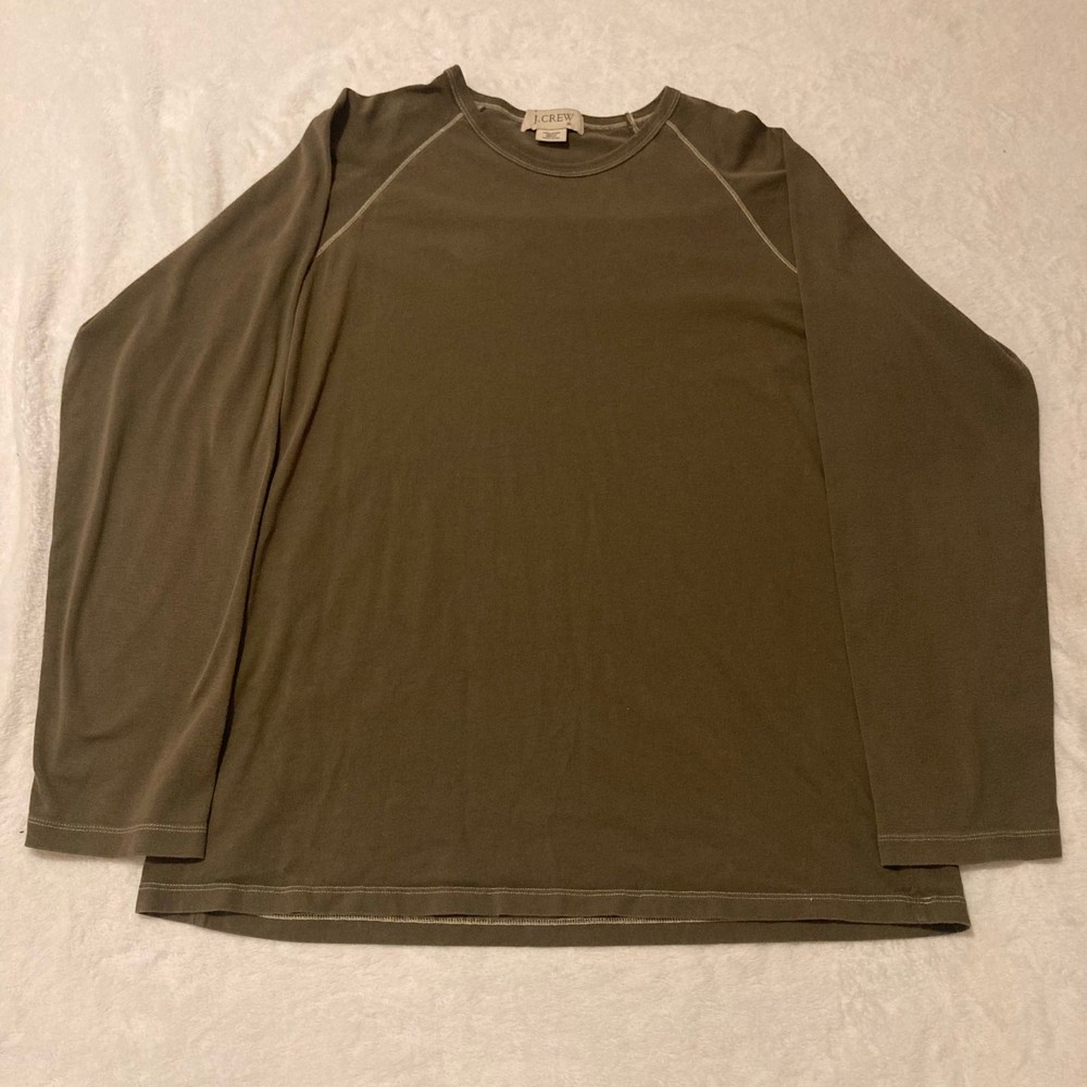 J.Crew Long Sleeve T-Shirt Mens XL Olive Brown Cotton Raglan Contrast Stitch Tee