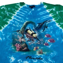 Vintage 2001 Lands’ End Florida Tie Dye T-Shirt Dolphin Fish Water Blue Mens XL