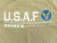 AVIREX USAF Desert Tan Short Sleeve Crew Neck XXL T-Shirt Black Flag Patch