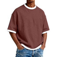 Men’s Crew Neck Contrast Color Casual T-Shirt – Cotton Blend Lightweight Short S