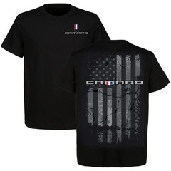 Chevy Camaro Black T Shirt, Distressed American Flag Graphic Tee, Muscle Car Ent