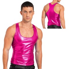 Mens Shiny Metallic Sleeveless Racer Back Slim Fit Camisole Tank Tops Vest Tops