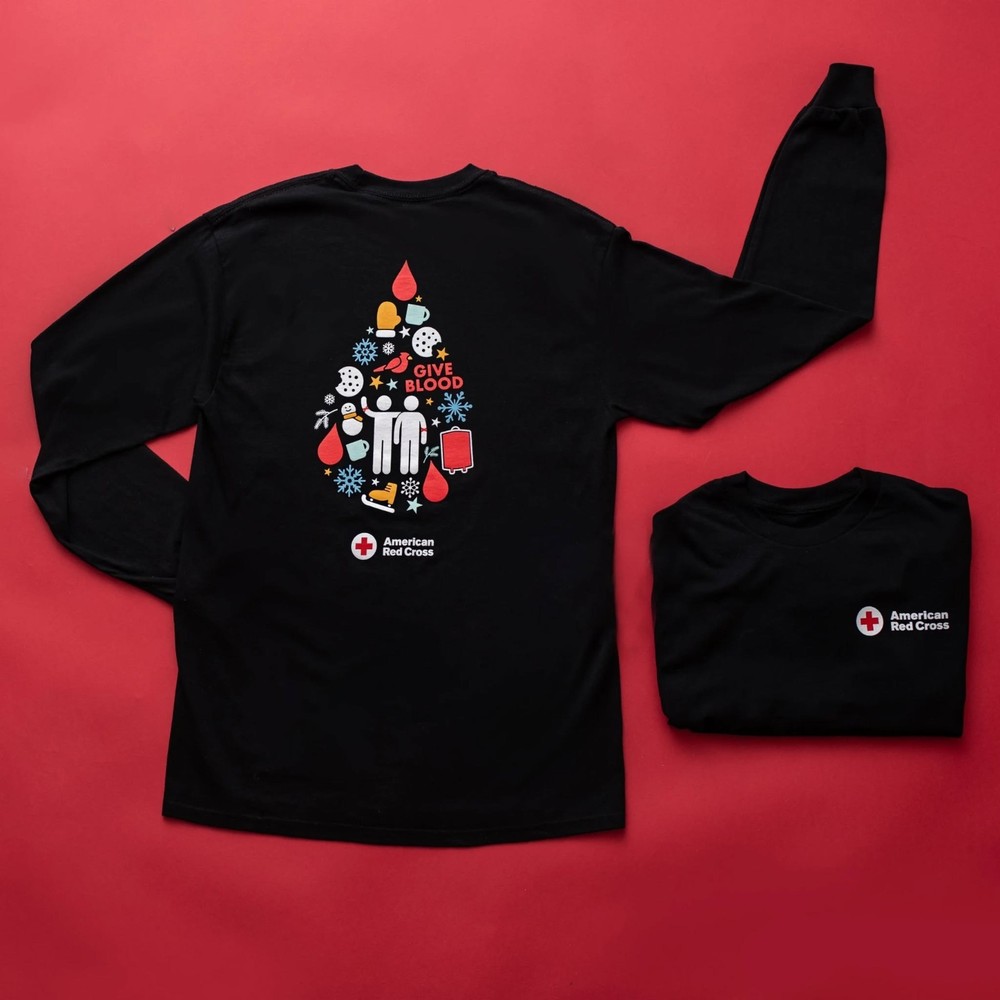 American Red Cross Give Blood Blood Drop Christmas 2025 XL Long-Sleeve T-Shirt