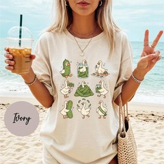 Funny Pickle Duck Shirt Cute Whimsical Animal Graphic Tee Cottagecore Gift