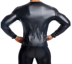 Men’s Round Neck Long Sleeve PU Leather T-shirt Party Club Pullovers Tops Casual