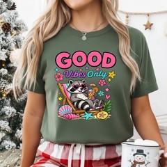 Funny Summer Beach Vacation Cute Raccoon Sunglasses Tropical T-Shirt