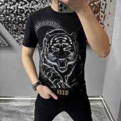 New Fashion Men Trend Tiger Drills Rhinestone Diamond Streetwear Luxury T-Shirt