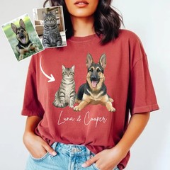 Custom Pet Portrait Watercolor Comfort Tee Personalized Dog Cat Shirt