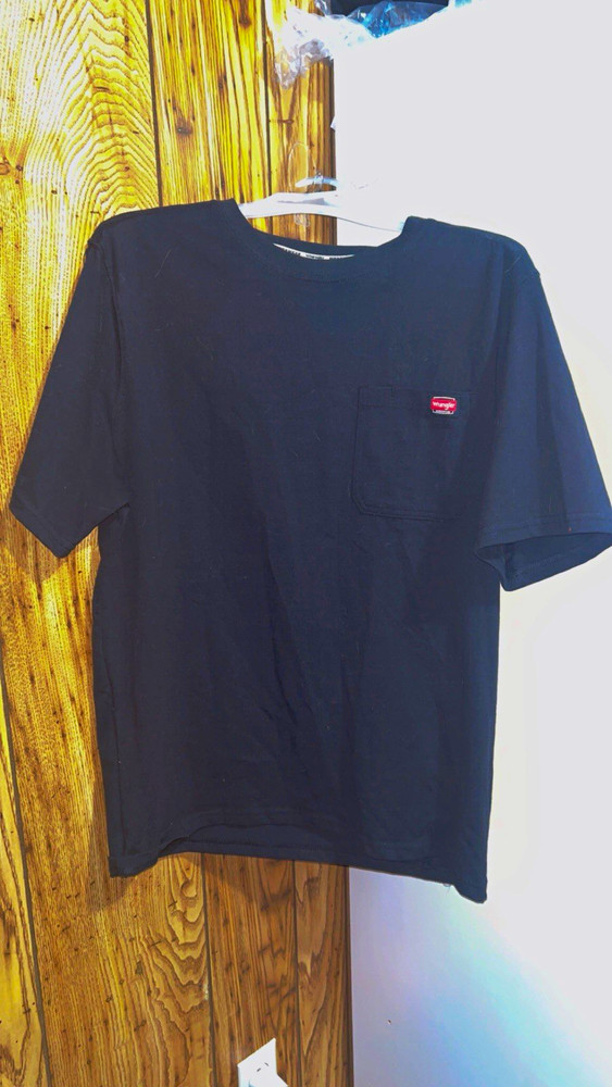 Wrangler Men’s Black Solid Crew Neck Short Sleeve Cotton Knit Logo T-Shirt LG