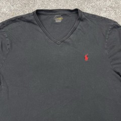 Polo Ralph Lauren V Neck T Shirt Mens XL Slim Fit Cotton Black W/ Red Pony Logo