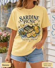Sardine Picnic Comfort Colors Shirt, Vintage Coastal Seafood Summer Tee