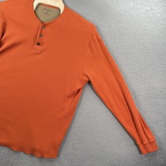 Eddie Bauer Shirt Mens 2XL Orange Thermal Waffle Knit Henley Long Sleeve Casual