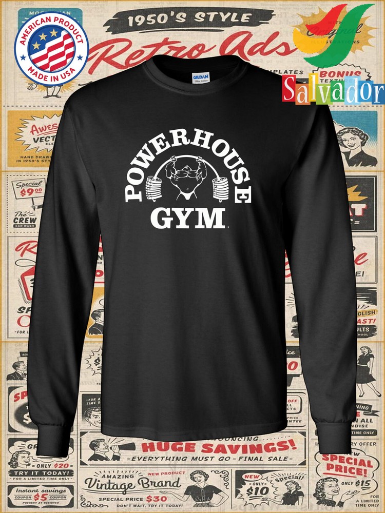 New Tee Powerhouse Gym Men’s Long Slevee T-Shirt American Tee Shirt men