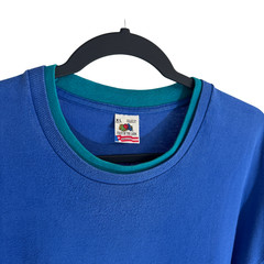 Vtg 90s Fruit of the Loom DOUBLE COLLAR T-Shirt Blue Teal XL/XXL Single Stitch